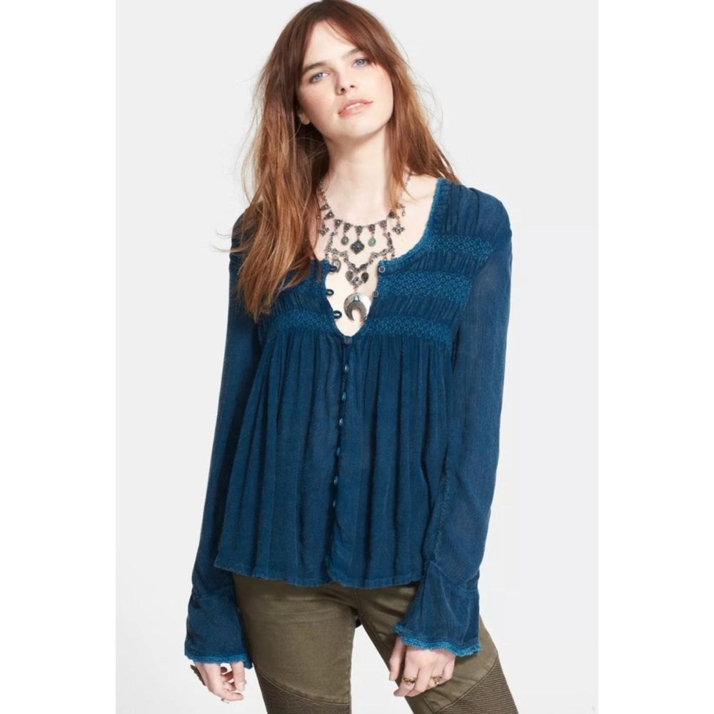 Free People Teal Blue Bird high-low Tunic Medium - Picture 3 of 9